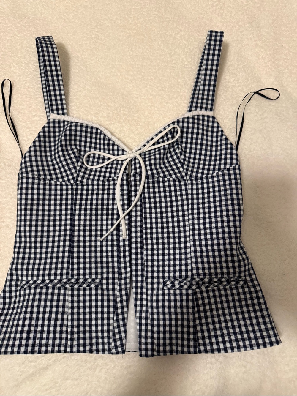 Zara Navy and White Gingham Tank Top